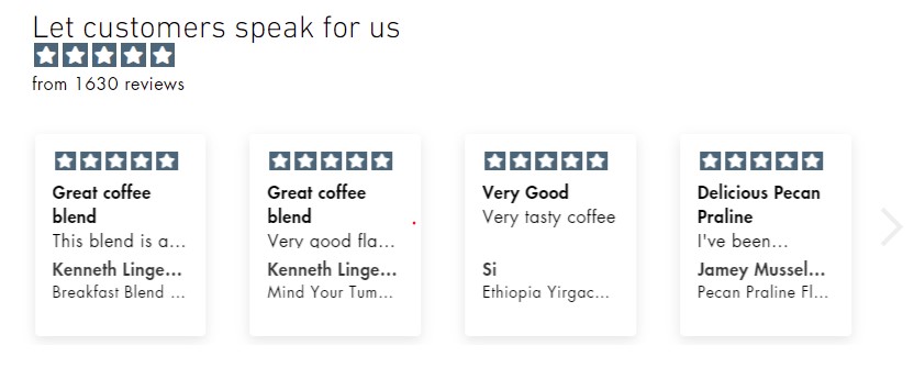 Customer Reviews at One Great Coffee